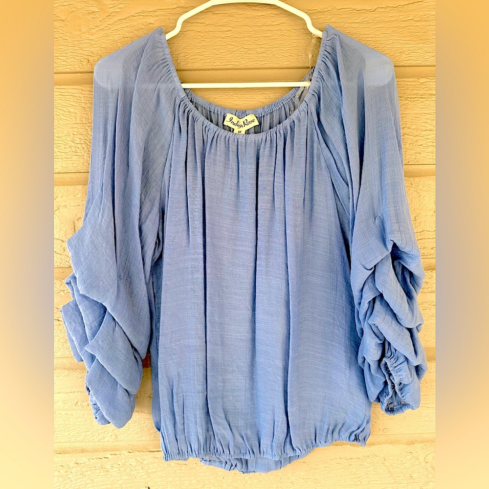 Blue fluffy sleeve top size M. Worn once